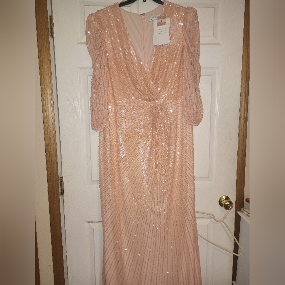 Mac Duggal Peach Sequin Maxi Dress - Picture 3 of 5